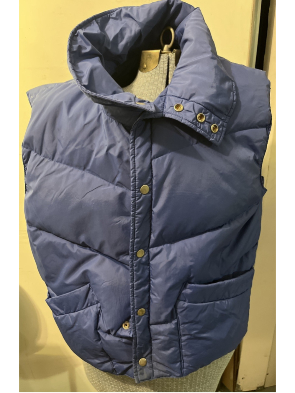 Vintage 70s 80s Dash Down Blue Puffer Vest Jacket Chevron Quilted Mens L